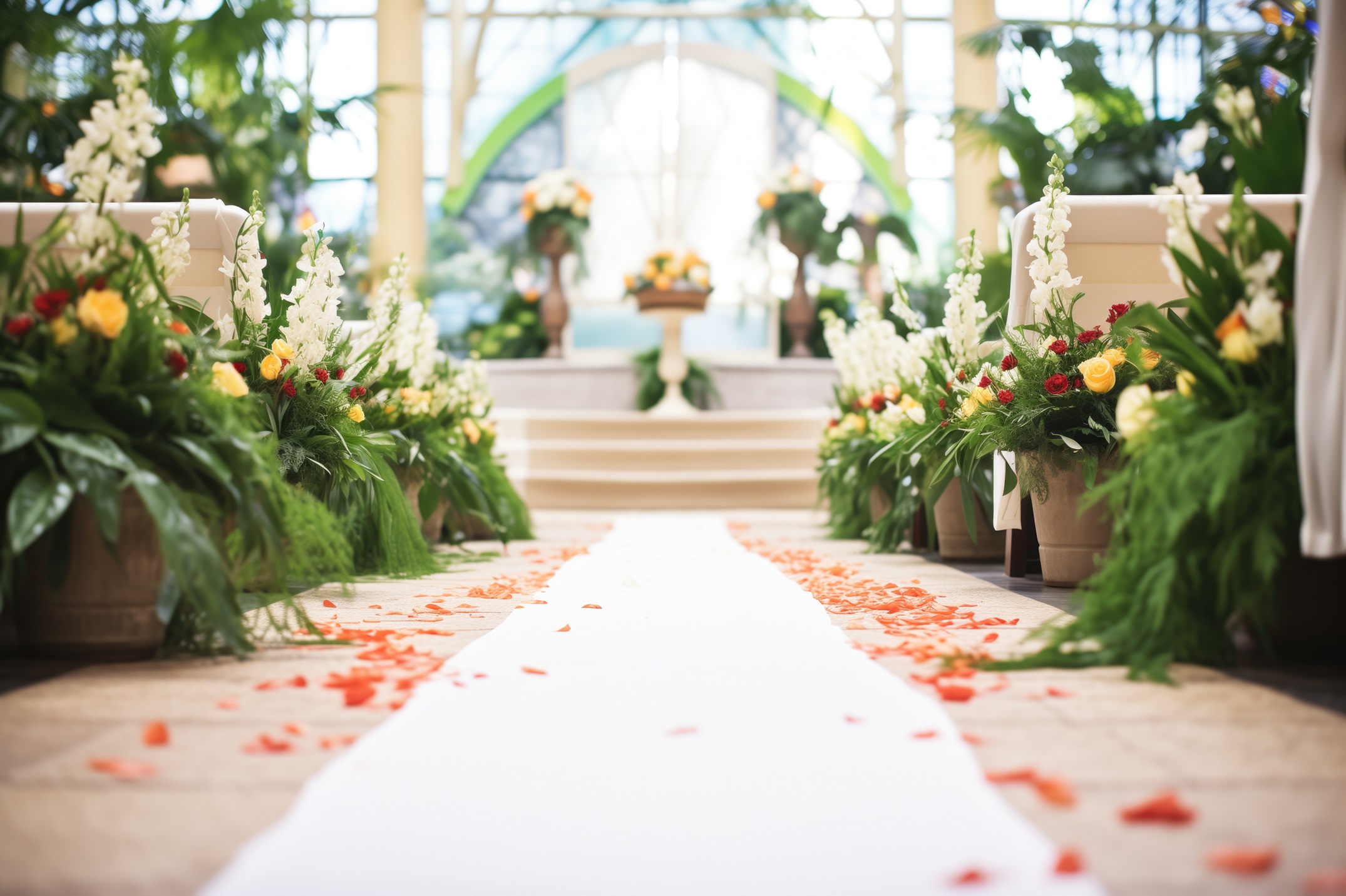 Greenery in the Wedding Ceremony Aisle